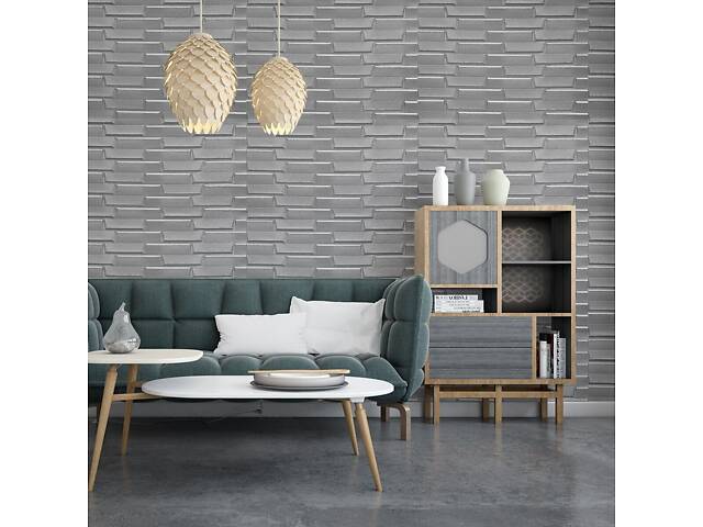 Самоклеюча 3D панель 3080x700x5мм Кладка Срібло SW-00001760 - Фото 6