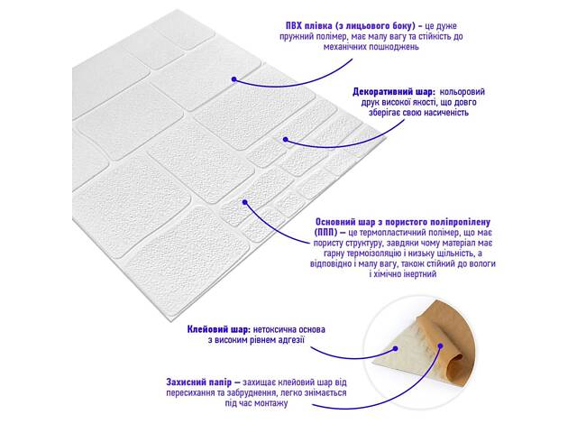 Самоклеюча 3D панель 700х700х6мм Камінь білий (151) SW-00001155 - Фото 2