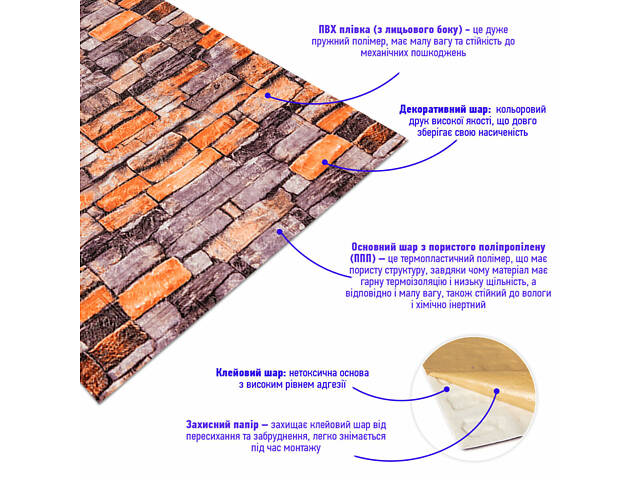 Самоклеюча 3D панель пісковик катеринославська цегла 3080x700x3мм SW-00001763 - Фото 3