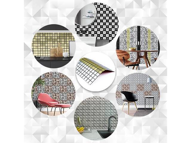 Самоклеюча алюмінієва плитка срібна із золотом мозаїка 300х300х3мм SW-00001826 (D) - Фото 5