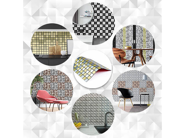 Самоклеюча алюмінієва плитка срібна із золотом шахівниця 300х300х3мм SW-00001827 (D) - Фото 5