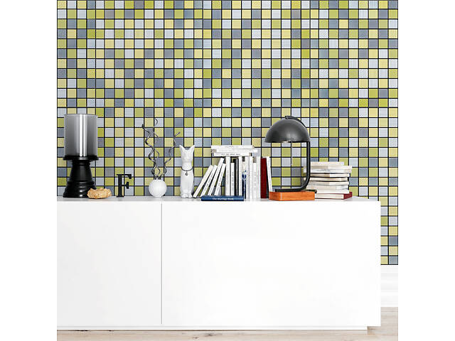 Самоклеюча алюмінієва плитка срібна із золотом шахівниця 300х300х3мм SW-00001827 (D) - Фото 6