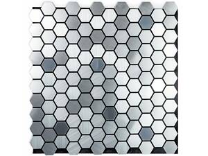 Самоклеющаяся алюминиевая плитка 300х300х3мм Серебряная мозаика з зеркальными вставками SW-00001928