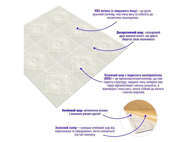 Самоклеюча декоративна настінно-стельова 3D панель квітка 700x700x5.5мм (163) SW-00000184 - Фото 2