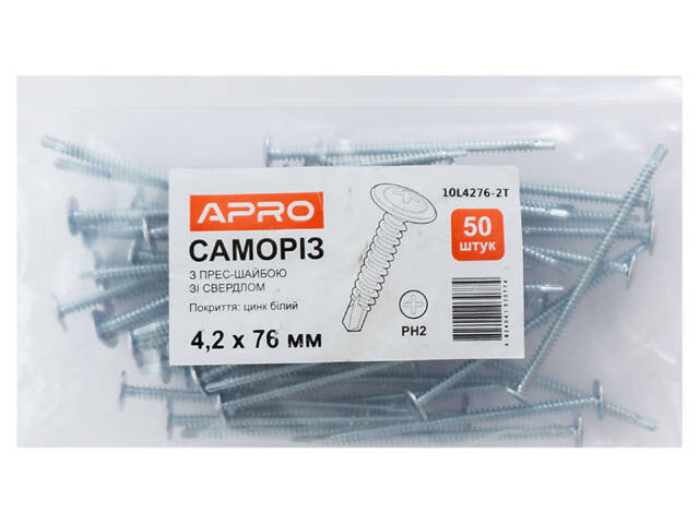 Саморез с пресс-шайбой Apro 4.2 x 76 мм бур (50 шт.) (10L4276-2T) - Фото 3