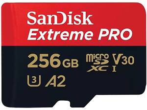 SanDisk Карта памяти microSD 256GB C10 UHS-I U3 R200/W140MB/s Extreme Pro V30 + SD