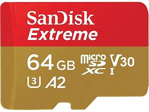 SanDisk Карта памяти microSD 64GB C10 UHS-I U3 R170/W80MB/s Extreme V30 + SD
