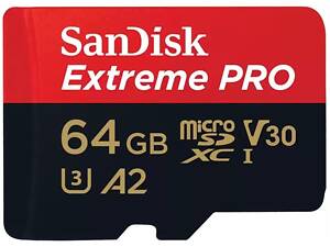 SanDisk Карта памяти microSD 64GB C10 UHS-I U3 R200/W90MB/s Extreme Pro V30 + SD