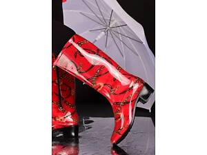 Чоботи жіночі червоні гумові Д752