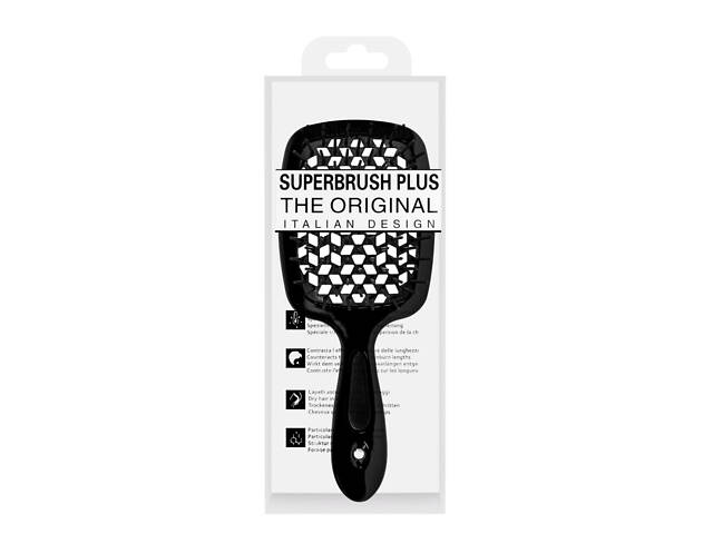 Щетка для волос массажная продувная Superbrush Plus Hollow Comb прямоугольная, Чёрная - Фото 2