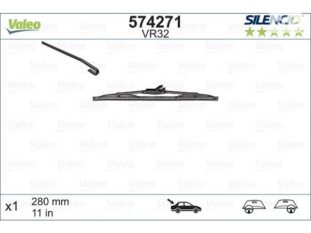 Щітка склоочисника VALEO 574271 каркасна задня Silencio Rear 280 мм (11')