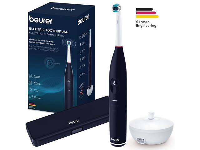 Щітка зубна Beurer насадок-1, 3 програми чистки, футляр, чорний (TB_50) - Фото 1