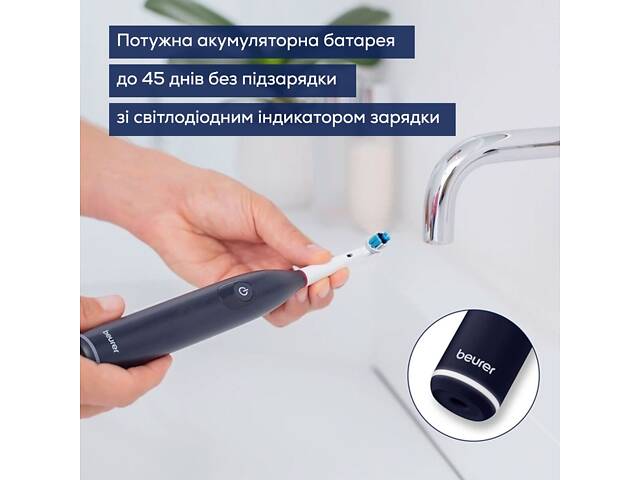 Щітка зубна Beurer насадок-1, 3 програми чистки, футляр, чорний (TB_50) - Фото 8