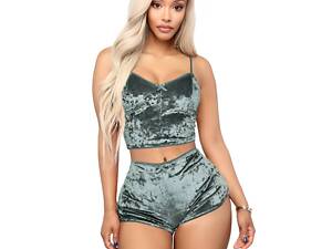 Сексуальный комплект из мраморного велюра серо-зеленого цвета We Love L