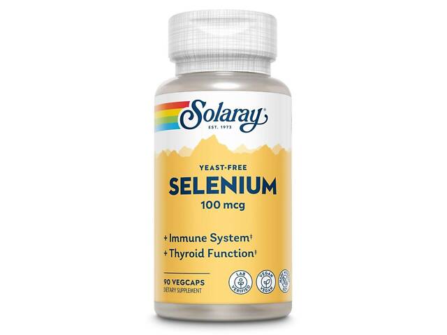 Селен без дріжджів, Selenium, Solaray, 100 мкг, 90 вегетаріанських капсул - Фото 1