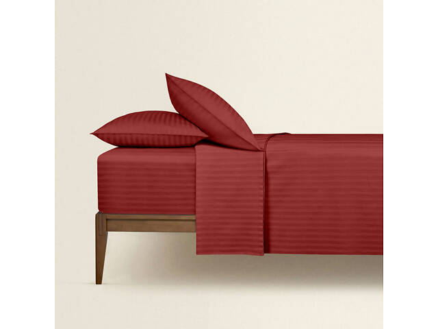 Сімейне ліжко сатин з простирадлом на гумці BURGUNDY Cosas Червоний 2х160х220 см - Фото 3