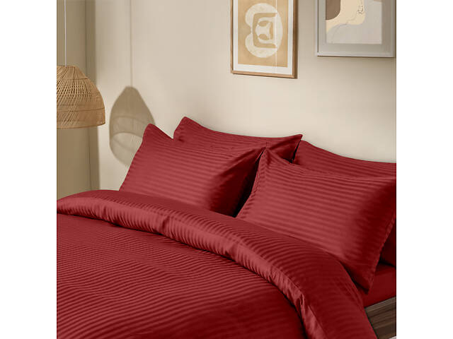 Сімейне ліжко сатин з простирадлом на гумці BURGUNDY Cosas Червоний 2х160х220 см - Фото 2