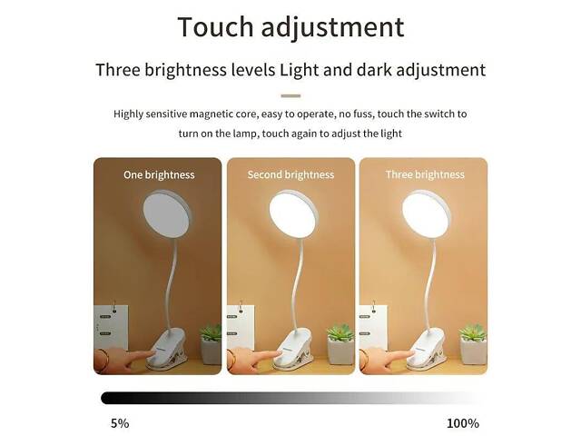 Сенсорна настільна лампа з прищіпкою за стіл 3 режими - Фото 2