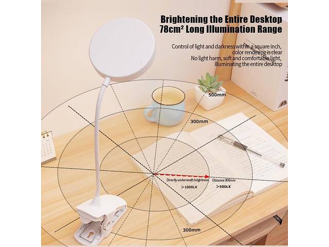 Сенсорна настільна лампа з прищіпкою за стіл 3 режими - Фото 9