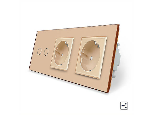 Сенсорний прохідний/перехресний вимикач 2 сенсора 2 розетки Livolo золото скло (VL-C702S/C7C2EU-13) - Фото 1