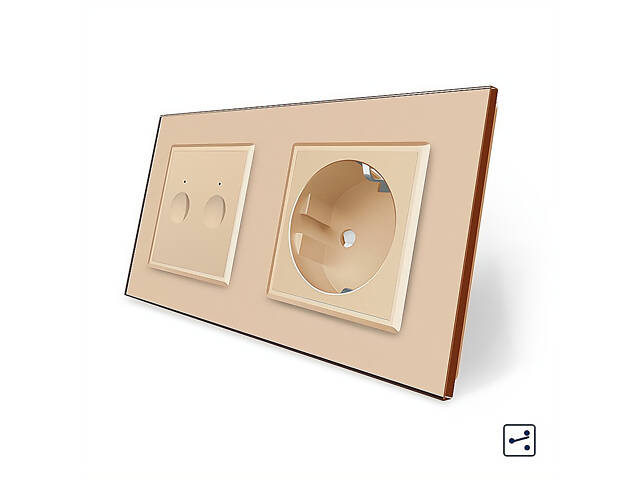 Сенсорний прохідний/перехресний вимикач Sense 2 сенсора 1 розетка Livolo золотий скло (VL-C7FC2S/FCTC16A-4AP) - Фото 1