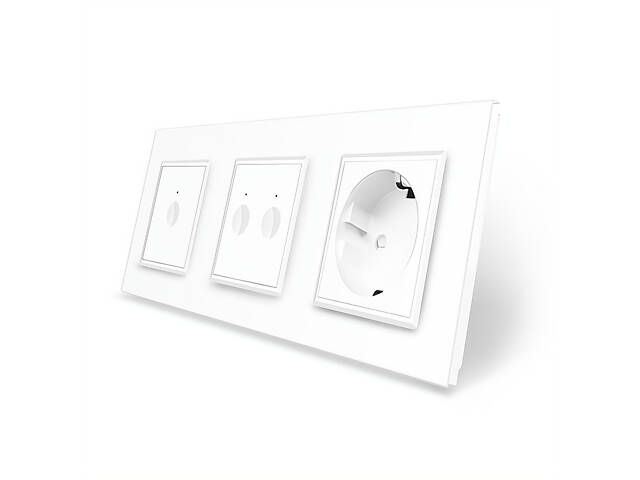 Сенсорный выключатель Sense 3 сенсора (1-2) 1 розетка Livolo белый стекло (VL-C7FC1/FC2/FCTC16A-6WP) - Фото 1