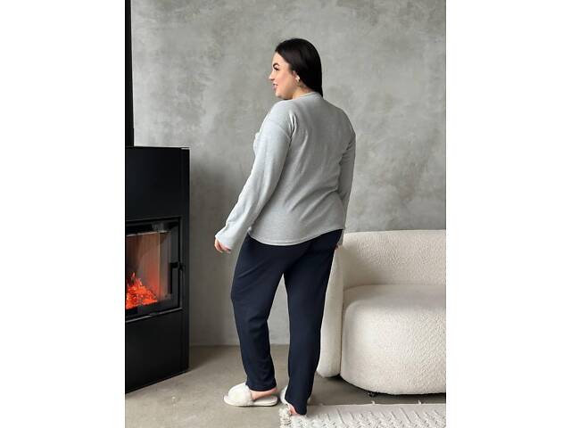 Сіра м'яка піжамка з сердечками 3XL - Фото 2