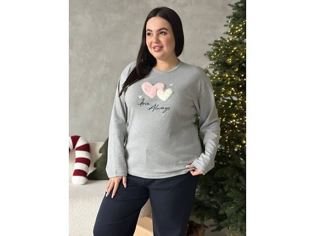 Сіра м'яка піжамка з сердечками 3XL - Фото 4