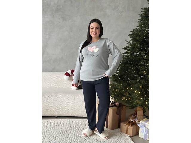 Сіра м'яка піжамка з сердечками 3XL - Фото 8
