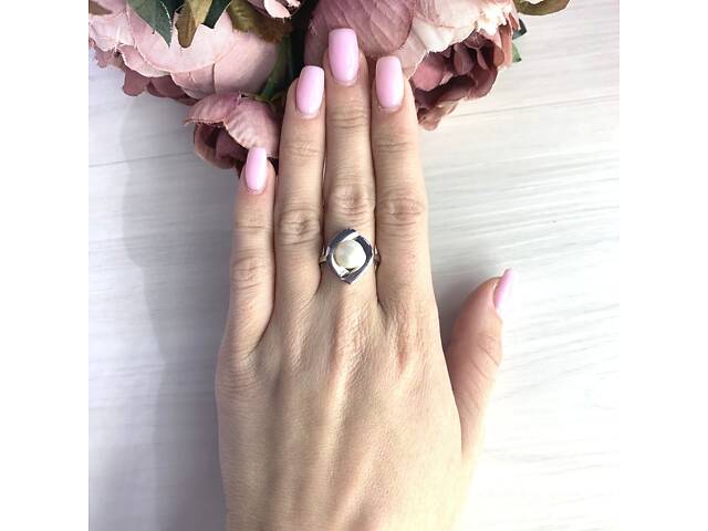 Серебряное кольцо SilverBreeze с натуральным жемчугом (2055402) 17.5 размер - Фото 2