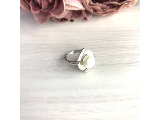 Серебряное кольцо SilverBreeze с натуральным жемчугом (2055402) 17.5 размер - Фото 3