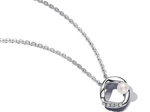 Срібне намисто No Brand Природне коло з перлиною та паве 393303C01