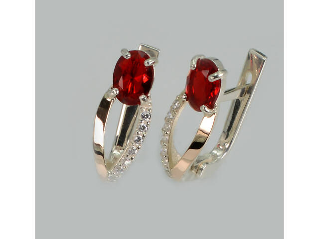 Серебряные серьги с золотыми пластинами, серебро 925, золото 375 пробы - Фото 1