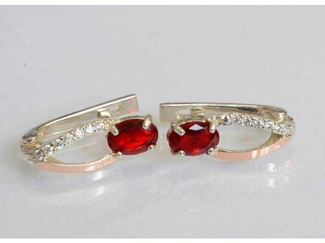 Серебряные серьги с золотыми пластинами, серебро 925, золото 375 пробы - Фото 2