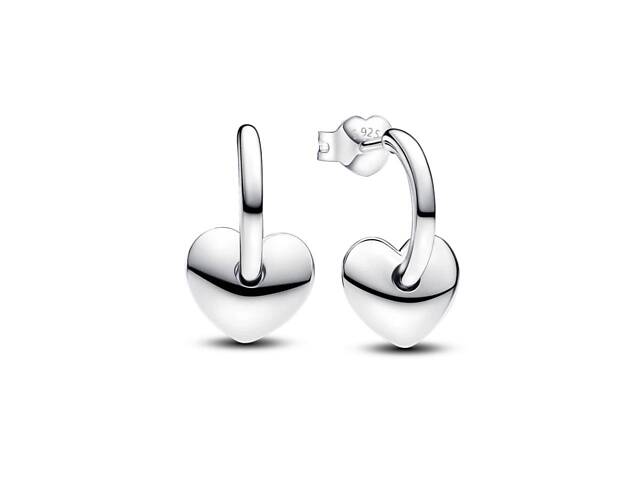 Срібні сережки No Brand відкриті хупи з серцями 293460C00 - Фото 1