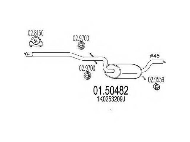 Середня частина вихлопної системи (Резонатор) MTS 0150482 на SKODA LAURA (1Z3)