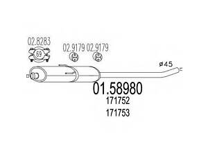 Середня частина вихлопної системи (Резонатор) MTS 0158980 на CITROËN DISPATCH (U6U)