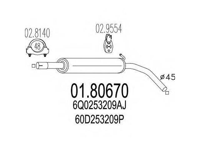 Середня частина вихлопної системи (Резонатор) MTS 0180670 на SKODA FABIA (6Y2)