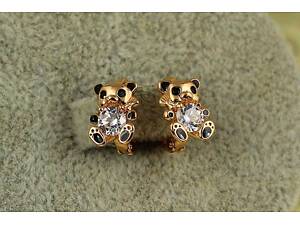 Сережки дитячі Xuping Jewelry ведмежата панди 1 см золотисті love-shopping