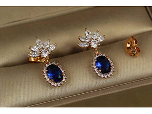 Сережки гвоздики Xuping Jewelry підвіска малинка з синім каменем 2 см золотисті love-shopping