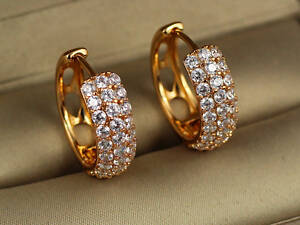 Серьги кольца Xuping Jewelry выпуклые с камнями сзади дырочки 1.8 см золотистые love-shopping