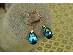 Сережки Xuping Jewelry капля Сваровскі синій хамелеон 3,5 см золотисті love-shopping