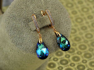 Серьги Xuping Jewelry капля Сваровски синий хамелеон 3,5 см золотистые love-shopping