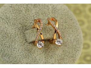 Сережки Xuping Jewelry незкінченність з білим каменем 1,6 см золотисті love-shopping