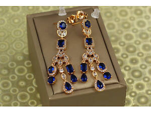 Серьги Xuping Jewelry подвески Валерия с синими камнями 5,3 см золотистые love-shopping