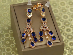 Сережки Xuping Jewelry підвіски Валері із синіми каменями 5,3 см золотисті love-shopping