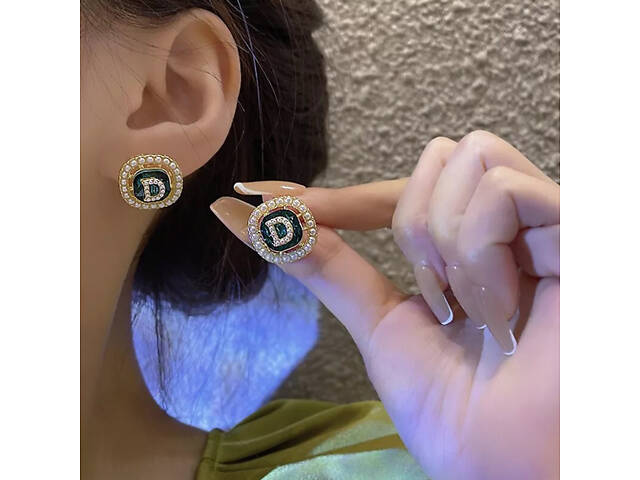 Серьги гвоздики Леди Ди с кресталлами - Фото 1