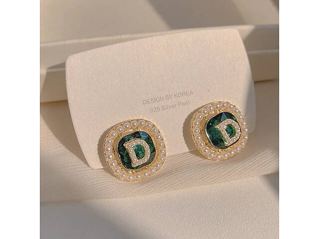 Серьги гвоздики Леди Ди с кресталлами - Фото 2