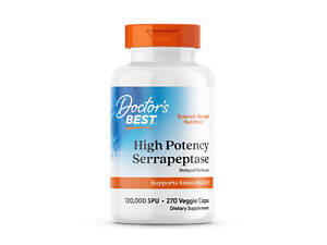 Серрапептаза, Serrapeptase, Doctor's Best, 120.000 SPUs, высокой эффективности, 270 веганских капсул