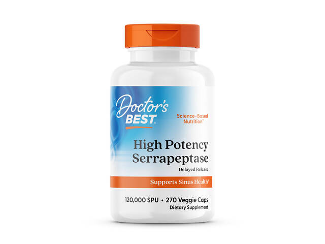 Серрапептаза, Serrapeptase, Doctor's Best, 120.000 SPUs, высокой эффективности, 270 веганских капсул Серрапептаза, Serrapeptase, Doctor's Best, 120.000 SPUs, высокой эффективности, 270 веганских капсул